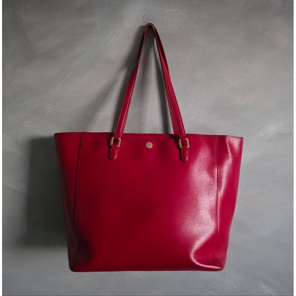 Ralph Lauren Red Tote Shoulder Handbag Gold Accents 18x11x7
